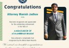 Attorney Manish Jadhav Bagged Outstanding Achievement in Ambassador of Atmanirbhar Bharat