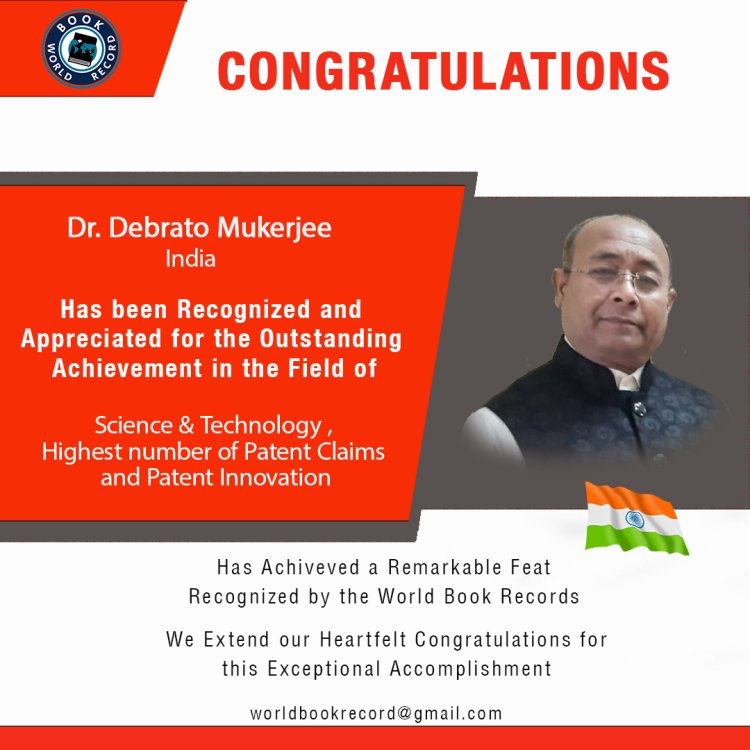 Dr. Debrato Mukerjee Bagged Award for Science & Technology , Highest number of Patent Claims and Patent Innovation
