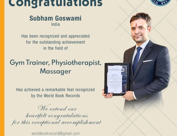 Subham Goswami Bagged Award for   Gym Trainer ,Physiotherapist ,Massage