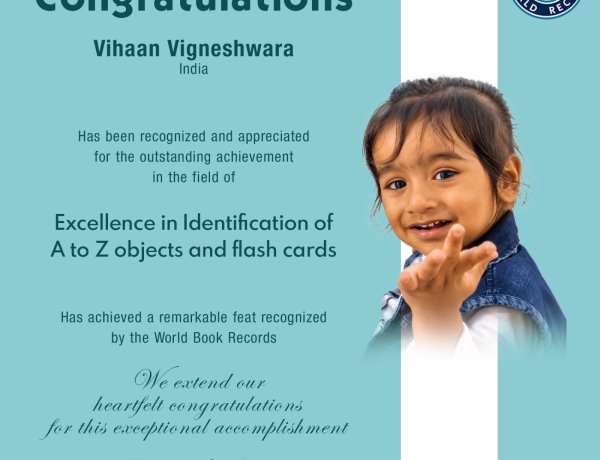 Vihaan Vigneshwara-Excellence in Identification of A to Z objects and flash cards