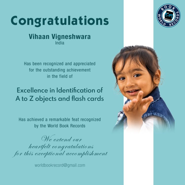 Vihaan Vigneshwara-Excellence in Identification of A to Z objects and flash cards